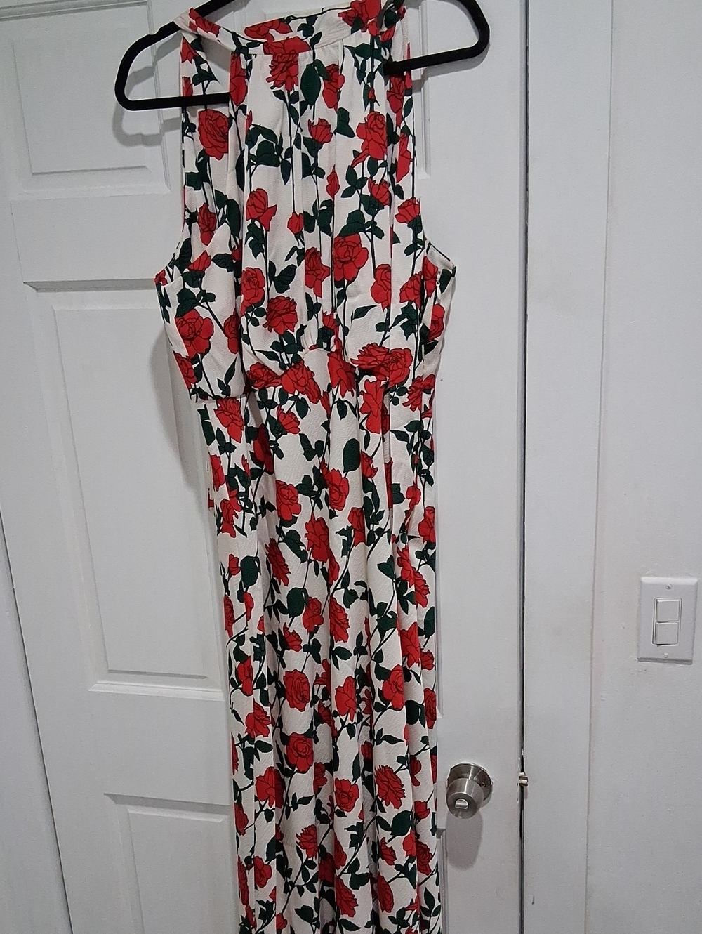 a new day White Maxi Dress with Red Rose Print